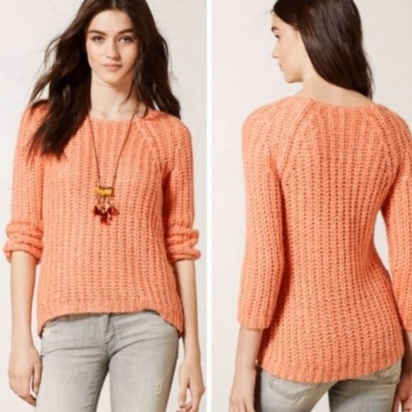 Anthropologie Knitted & Knotted Coral Sunstitch Sweater Size Small - Picture 1 of 8